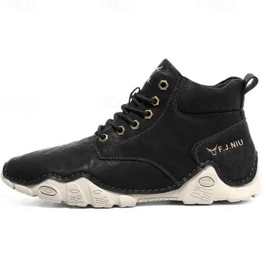 Best OUKU Men's Brown Faux Leather Lace-Up Ankle Boots | Durable Outdoor Footwear with Non-Slip Sole for Hiking and Casual Wear