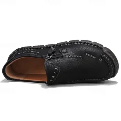 Hot OUKU Men's Brown Faux Leather Slip-On Loafers with Side Zipper and Hand-Stitched Details – Comfortable Casual Shoes for Work, Travel, and Daily Wear