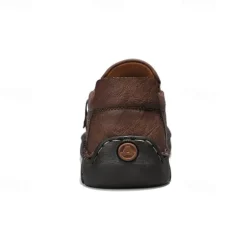 Hot OUKU Men's Brown Faux Leather Slip-On Loafers with Side Zipper and Hand-Stitched Details – Comfortable Casual Shoes for Work, Travel, and Daily Wear