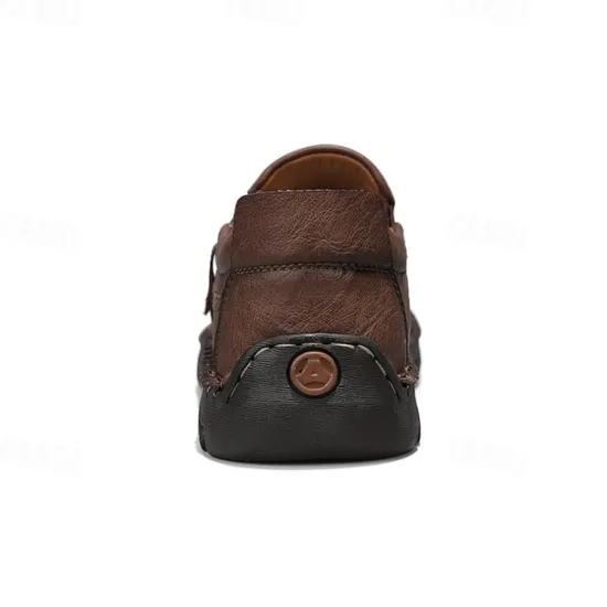 Hot OUKU Men's Brown Faux Leather Slip-On Loafers with Side Zipper and Hand-Stitched Details – Comfortable Casual Shoes for Work, Travel, and Daily Wear