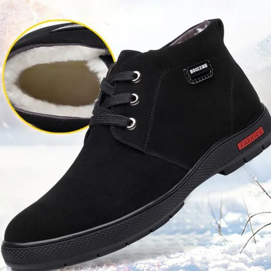 Online OUKU Men's Brown Faux Suede Winter Ankle Boots with Plush Lining – Warm Lace-Up Casual Shoes for Cold Weather