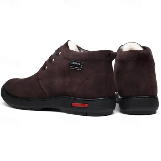 Online OUKU Men's Brown Faux Suede Winter Ankle Boots with Plush Lining – Warm Lace-Up Casual Shoes for Cold Weather