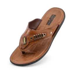 Hot OUKU Men's Brown Flip-Flop Sandals – Stylish & Comfortable Slip-On Slippers with Metal Accents for Casual Wear & Beach Outings
