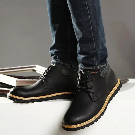 Clearance OUKU Men's Brown Leather Ankle Boots with Lace-Up Design and Durable Sole – Stylish Casual Footwear for Everyday and Outdoor Wear