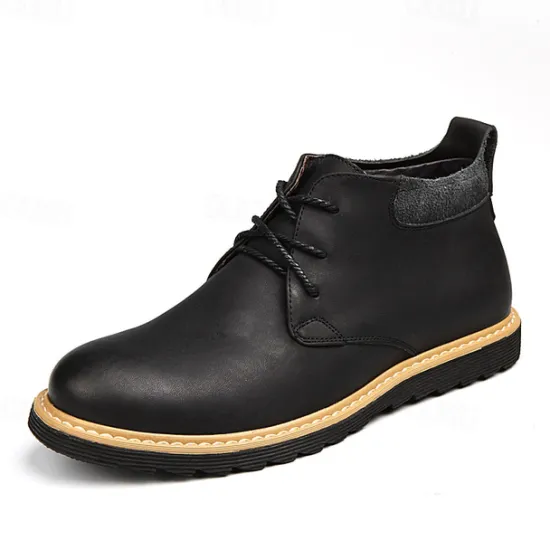 Clearance OUKU Men's Brown Leather Ankle Boots with Lace-Up Design and Durable Sole – Stylish Casual Footwear for Everyday and Outdoor Wear