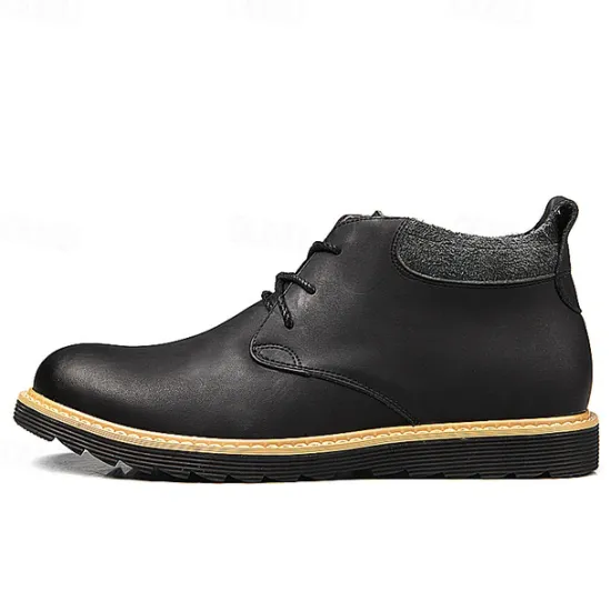 Clearance OUKU Men's Brown Leather Ankle Boots with Lace-Up Design and Durable Sole – Stylish Casual Footwear for Everyday and Outdoor Wear