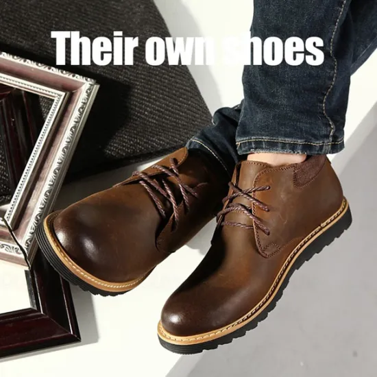 Clearance OUKU Men's Brown Leather Ankle Boots with Lace-Up Design and Durable Sole – Stylish Casual Footwear for Everyday and Outdoor Wear