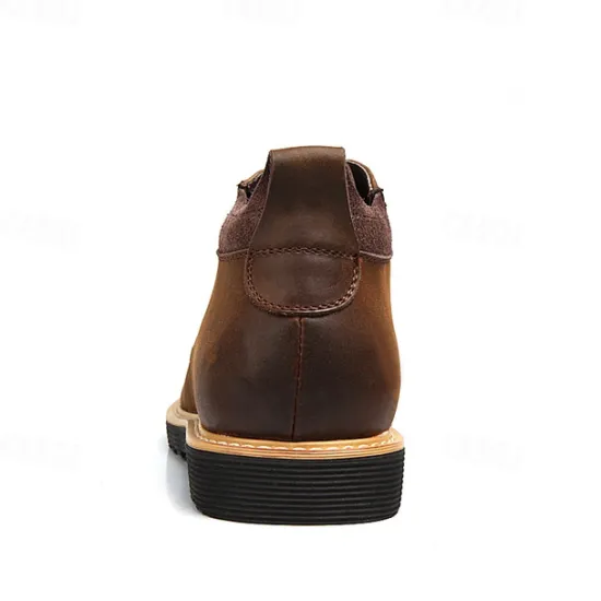 Clearance OUKU Men's Brown Leather Ankle Boots with Lace-Up Design and Durable Sole – Stylish Casual Footwear for Everyday and Outdoor Wear