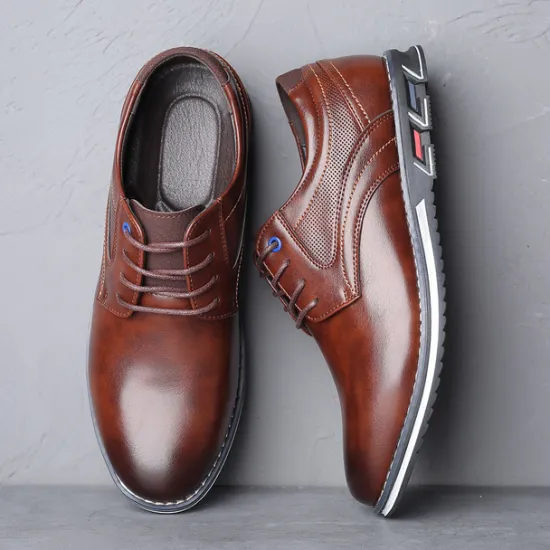 Sale OUKU Men's Brown Leather Oxford Shoes with Non-Slip Rubber Sole - Stylish and Comfortable Dress Shoes for Formal and Casual Wear