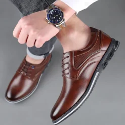 Sale OUKU Men's Brown Leather Oxford Shoes with Non-Slip Rubber Sole - Stylish and Comfortable Dress Shoes for Formal and Casual Wear