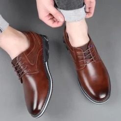 Sale OUKU Men's Brown Leather Oxford Shoes with Non-Slip Rubber Sole - Stylish and Comfortable Dress Shoes for Formal and Casual Wear