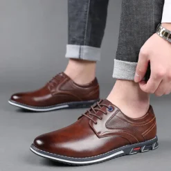 Sale OUKU Men's Brown Leather Oxford Shoes with Non-Slip Rubber Sole - Stylish and Comfortable Dress Shoes for Formal and Casual Wear