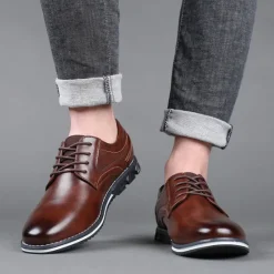 Sale OUKU Men's Brown Leather Oxford Shoes with Non-Slip Rubber Sole - Stylish and Comfortable Dress Shoes for Formal and Casual Wear