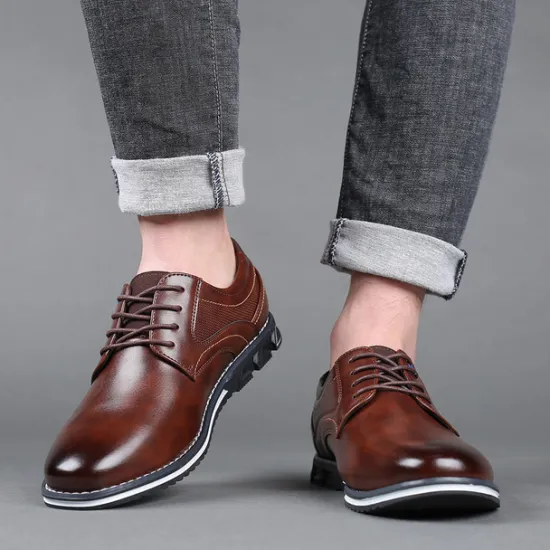 Sale OUKU Men's Brown Leather Oxford Shoes with Non-Slip Rubber Sole - Stylish and Comfortable Dress Shoes for Formal and Casual Wear