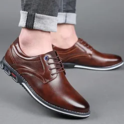 Sale OUKU Men's Brown Leather Oxford Shoes with Non-Slip Rubber Sole - Stylish and Comfortable Dress Shoes for Formal and Casual Wear