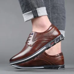 Sale OUKU Men's Brown Leather Oxford Shoes with Non-Slip Rubber Sole - Stylish and Comfortable Dress Shoes for Formal and Casual Wear
