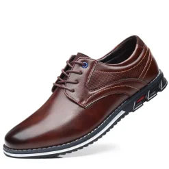 Sale OUKU Men's Brown Leather Oxford Shoes with Non-Slip Rubber Sole - Stylish and Comfortable Dress Shoes for Formal and Casual Wear