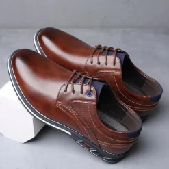 Sale OUKU Men's Brown Leather Oxford Shoes with Non-Slip Rubber Sole - Stylish and Comfortable Dress Shoes for Formal and Casual Wear
