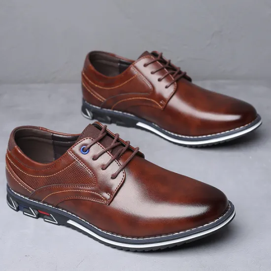 Sale OUKU Men's Brown Leather Oxford Shoes with Non-Slip Rubber Sole - Stylish and Comfortable Dress Shoes for Formal and Casual Wear