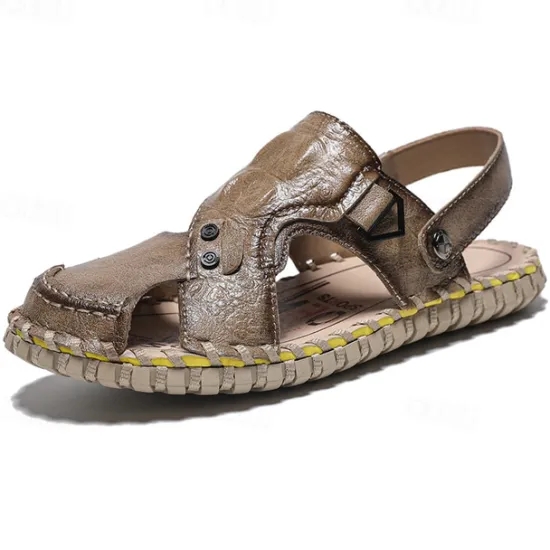 Best OUKU Men's Brown Leather Sandals with Adjustable Strap and Stylish Stitching – Comfortable and Durable for Casual Outings, Beach and Everyday Wear