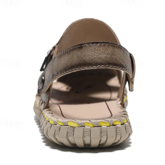 Best OUKU Men's Brown Leather Sandals with Adjustable Strap and Stylish Stitching – Comfortable and Durable for Casual Outings, Beach and Everyday Wear