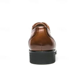 Clearance OUKU Men's Brown Plaid Pattern Oxford Dress Shoes – Faux Leather Lace-Up Formal Shoes for Office and Business Wear