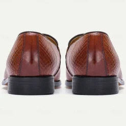 Clearance OUKU Men's Premium Cowhide Leather Loafers with Textured Snake Skin Design, Slip-On Comfort, Stylish and Versatile for Casual and Formal Occasions Brown