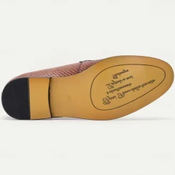 Clearance OUKU Men's Premium Cowhide Leather Loafers with Textured Snake Skin Design, Slip-On Comfort, Stylish and Versatile for Casual and Formal Occasions Brown