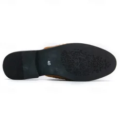 Discount OUKU Men's Brown Suede Slip-On Mules with Metallic Gold Studded Design and Bow Accent – Stylish Casual Loafers for Everyday Wear and Special Occasions