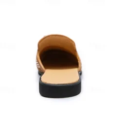 Discount OUKU Men's Brown Suede Slip-On Mules with Metallic Gold Studded Design and Bow Accent – Stylish Casual Loafers for Everyday Wear and Special Occasions