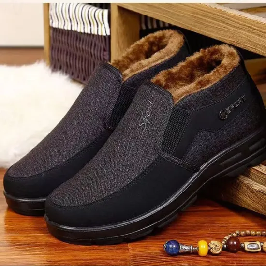 Online OUKU Men's Brown Winter Slip-On Boots with Plush Lining – Warm and Comfortable Casual Footwear for Cold Weather
