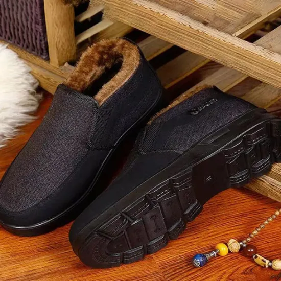 Online OUKU Men's Brown Winter Slip-On Boots with Plush Lining – Warm and Comfortable Casual Footwear for Cold Weather