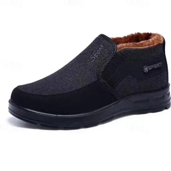 Online OUKU Men's Brown Winter Slip-On Boots with Plush Lining – Warm and Comfortable Casual Footwear for Cold Weather