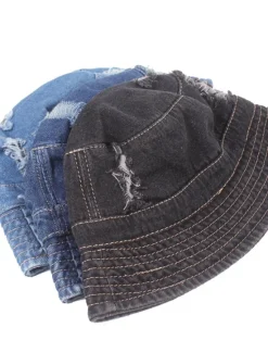 Clearance OUKU Men's Bucket Hat Sun Hat Black Deep Blue Denim Ripped Streetwear Stylish Casual Outdoor Daily Outdoor clothing Plain Sunscreen Lightweight Quick Dry
