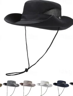 OUKU Men's Bucket Hat Sun Hat Black Navy Blue Polyester Mesh Drawstring Fashion Casual Street Daily Plain Adjustable Sunscreen Breathable