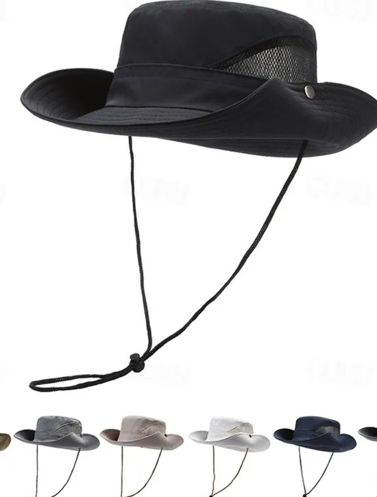OUKU Men's Bucket Hat Sun Hat Black Navy Blue Polyester Mesh Drawstring Fashion Casual Street Daily Plain Adjustable Sunscreen Breathable