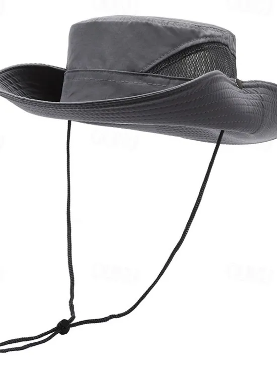 OUKU Men's Bucket Hat Sun Hat Black Navy Blue Polyester Mesh Drawstring Fashion Casual Street Daily Plain Adjustable Sunscreen Breathable