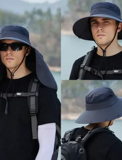 Clearance OUKU Men's Bucket Hat Sun Hat Fishing Hat Boonie hat Hiking Hat Navy Blue Light Grey Polyester Streetwear Stylish Casual Outdoor Daily Going out Plain UV Sun Protection Sunscreen Quick Dry Lightweight