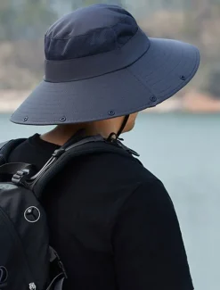 Clearance OUKU Men's Bucket Hat Sun Hat Fishing Hat Boonie hat Hiking Hat Navy Blue Light Grey Polyester Streetwear Stylish Casual Outdoor Daily Going out Plain UV Sun Protection Sunscreen Quick Dry Lightweight