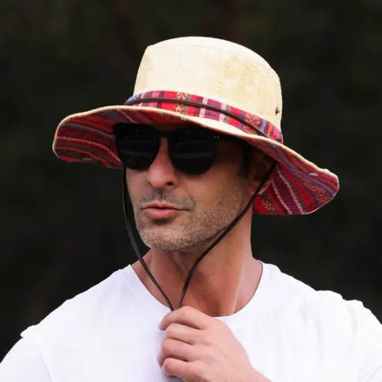 New OUKU Men's Bucket Hat Sun Hat Fishing Hat Boonie hat Black Red Polyester Embroidered Fashion Casual Daily Boho Paisley Damask Plaid / Striped / Chevron / Round Sunscreen Breathable