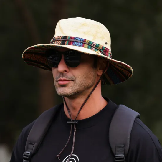 New OUKU Men's Bucket Hat Sun Hat Fishing Hat Boonie hat Black Red Polyester Embroidered Fashion Casual Daily Boho Paisley Damask Plaid / Striped / Chevron / Round Sunscreen Breathable