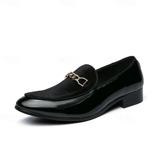 Online OUKU Men's Burgundy Velvet Loafers with Gold Chain Detail – Elegant Slip-On Dress Shoes for Formal Events and Parties