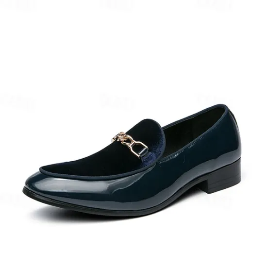 Online OUKU Men's Burgundy Velvet Loafers with Gold Chain Detail – Elegant Slip-On Dress Shoes for Formal Events and Parties