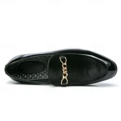 Online OUKU Men's Burgundy Velvet Loafers with Gold Chain Detail – Elegant Slip-On Dress Shoes for Formal Events and Parties