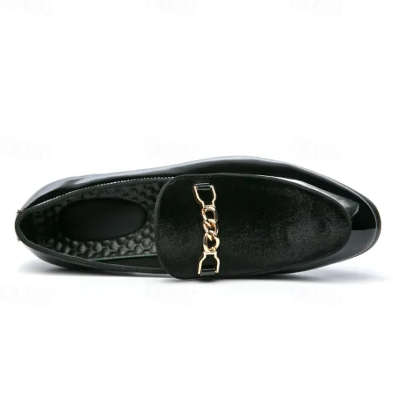 Online OUKU Men's Burgundy Velvet Loafers with Gold Chain Detail – Elegant Slip-On Dress Shoes for Formal Events and Parties