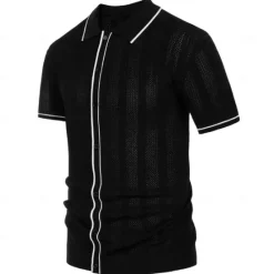 New OUKU Men's Business Polo Golf Polo Business Casual Lapel Short Sleeve Office Solid / Plain Color Button Front Summer Black Sky Blue Apricot Business Polo