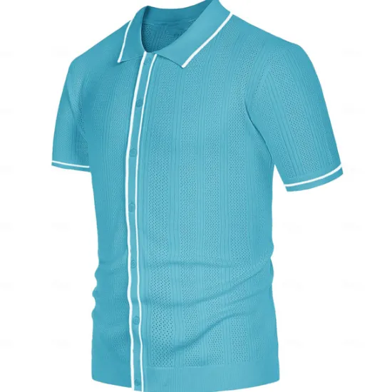 New OUKU Men's Business Polo Golf Polo Business Casual Lapel Short Sleeve Office Solid / Plain Color Button Front Summer Black Sky Blue Apricot Business Polo