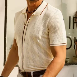 New OUKU Men's Business Polo Golf Polo Business Casual Lapel Short Sleeve Office Solid / Plain Color Button Front Summer Black Sky Blue Apricot Business Polo