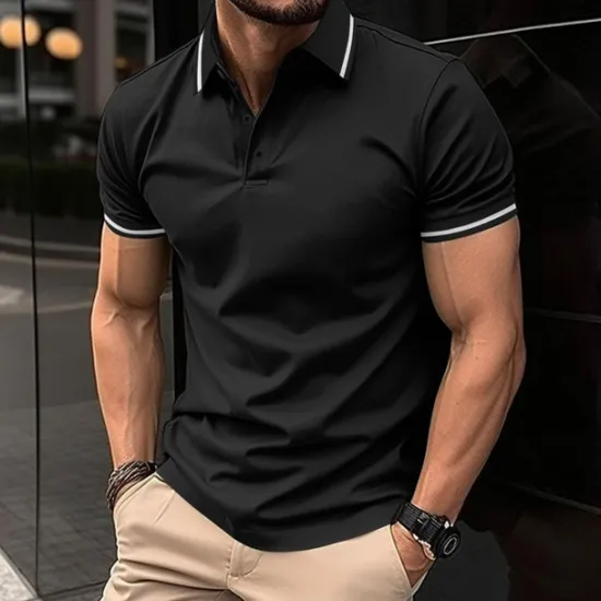 OUKU Men's Business Polo Golf Shirt Business Casual Ribbed Polo Collar Short Sleeve Solid Color Buttons Summer Spring & Fall Light Pink Dark Pink Black White Light Green Dark navy Business Polo