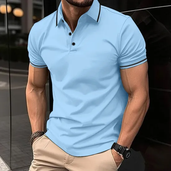 OUKU Men's Business Polo Golf Shirt Business Casual Ribbed Polo Collar Short Sleeve Solid Color Buttons Summer Spring & Fall Light Pink Dark Pink Black White Light Green Dark navy Business Polo